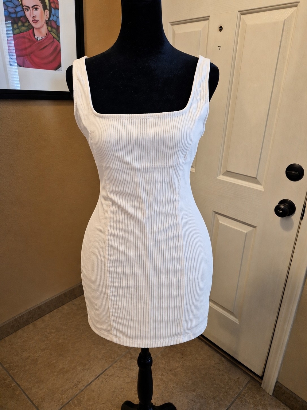 Forever 21 White Ribbed Square Neck Bodycon Mini Dress Size XL